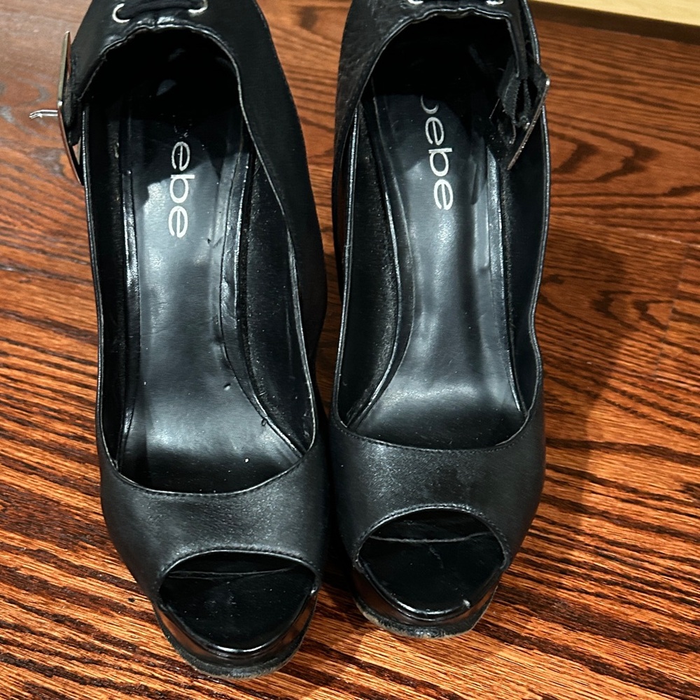 Bebe Black Peep Toe Heels